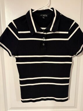 J.Crew Shrunken Polo Shirt Cotton Black White Striped Size M